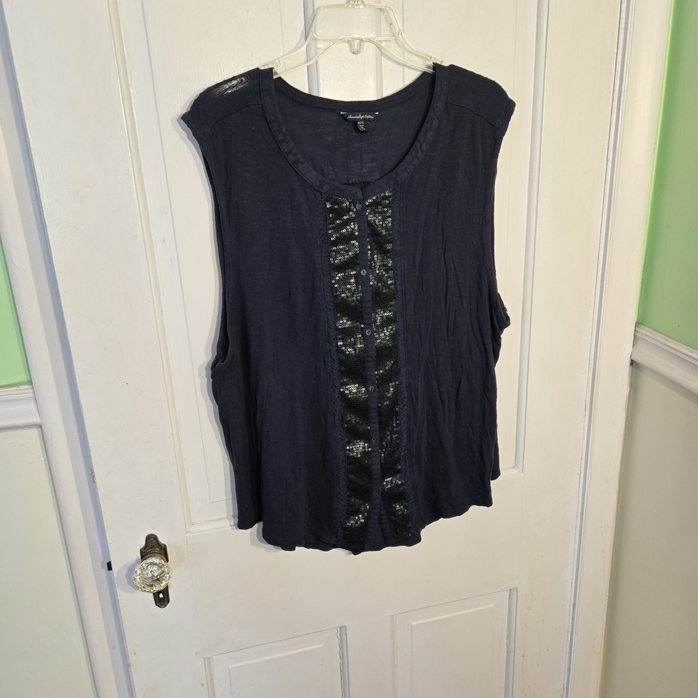 American Eagle Outfitters Sleeveless Blouse with Sequin Accent Size XXL